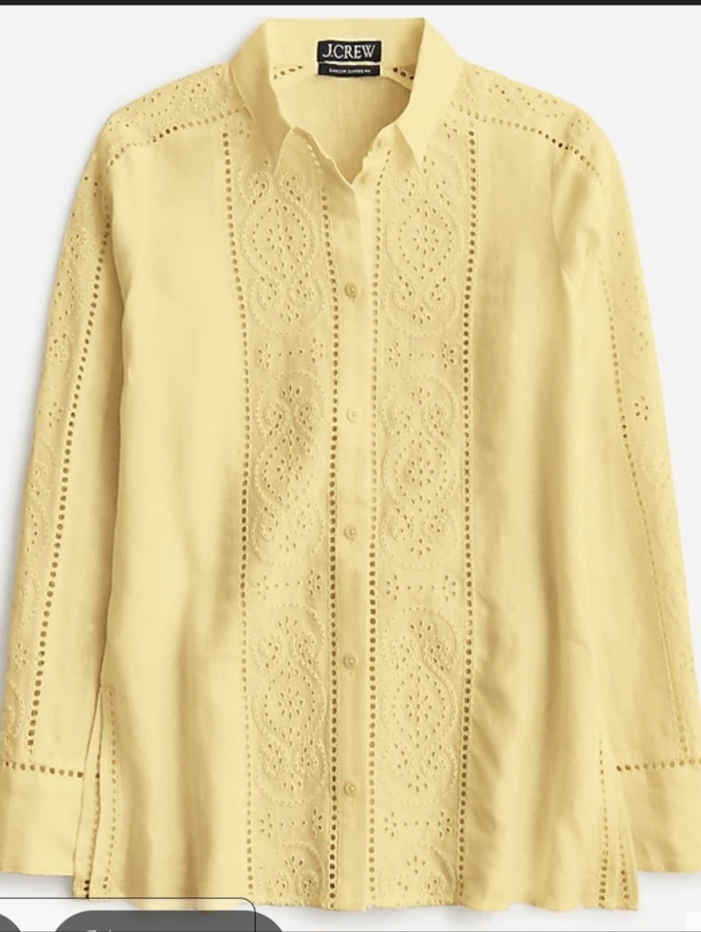 J. Crew Yellow Eyelet Linen Button-Down Shirt Carcon Embroidered Eyelet 2